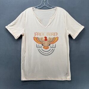 Vtg FREE BIRD Eagle Womens‎ Large V Neck T Shirt Casual Boho Festival Style